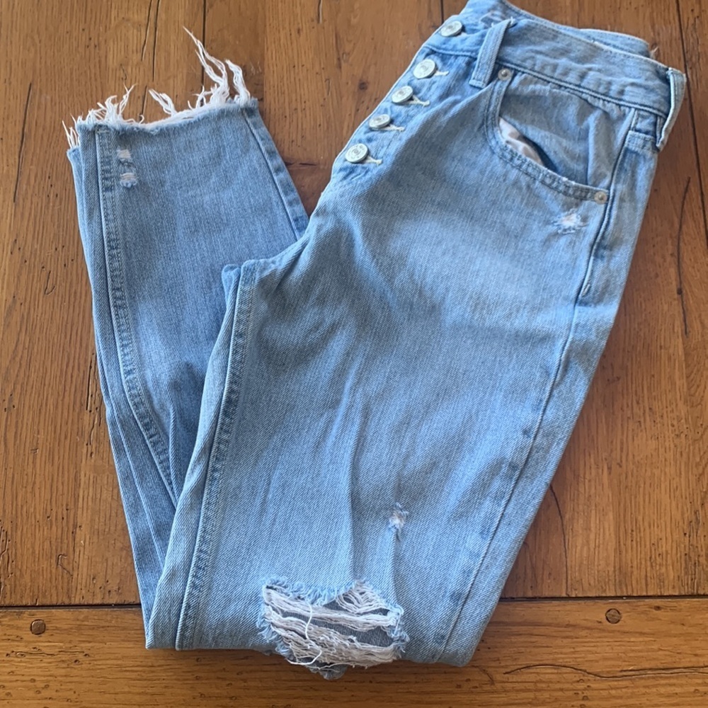 Free People Blossom Rigid High Rise Jeans Women’s Light Wash Distressed Size 25 - Picture 7 of 12